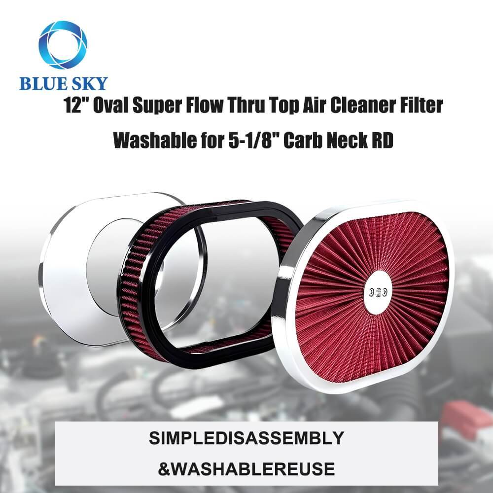High Performance Customized 12x2 Oval Air Filter Kit for 5-18 Carb Neck 5-18 キャブネック用高性能カスタマイズ 12x2 オーバルエアフィルターキット