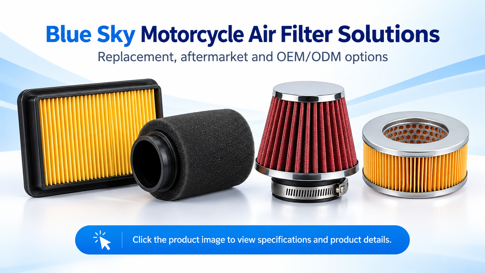 Blue Sky motorcycle air filter for replacement and OEM applications 交換用および OEM アプリケーション用の Blue Sky オートバイ エア フィルター
