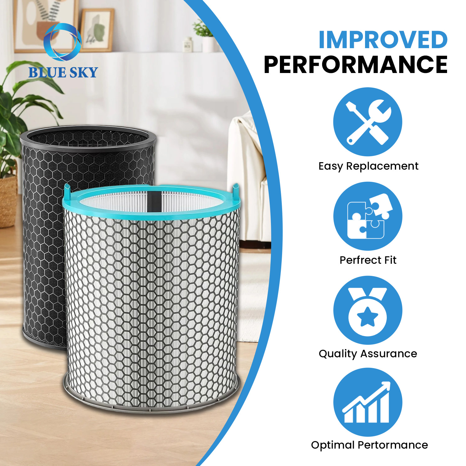 HJ10 HushJet 空気清浄機用交換用 HEPA カーボンフィルター - 高効率 3-in-1 空気清浄機フィルター