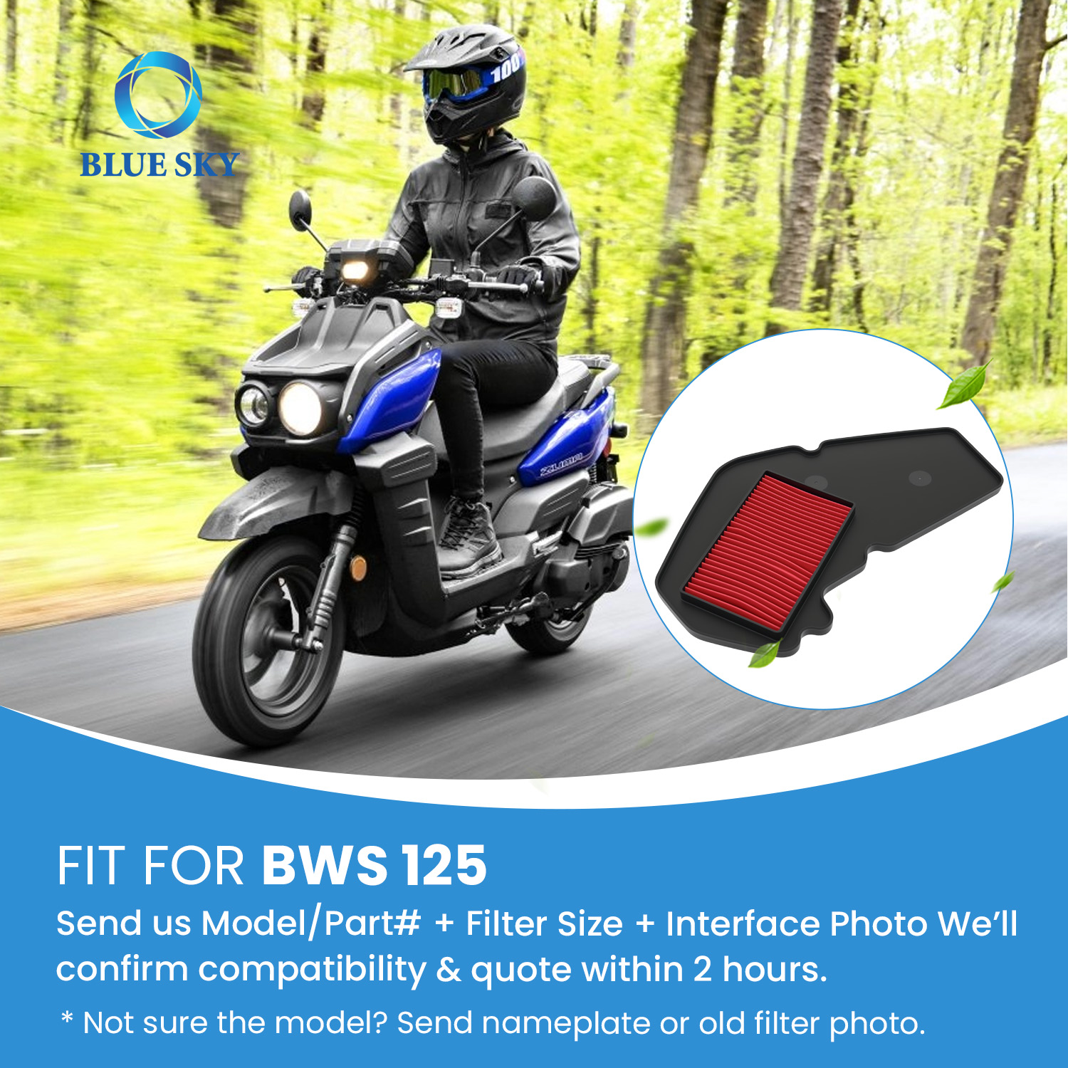 オートバイエアフィルターエレメント交換用フィットヤマハ BWS 125 インテークエアクリーナー、高流量洗える OEM カスタム利用可能