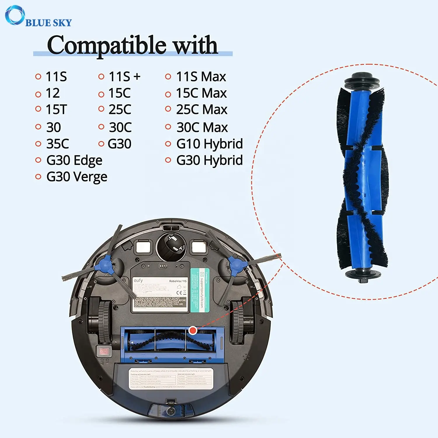 Eufy Robovac 11s & Robovac 30 ロボット掃除機用のブルーのメインブラシ