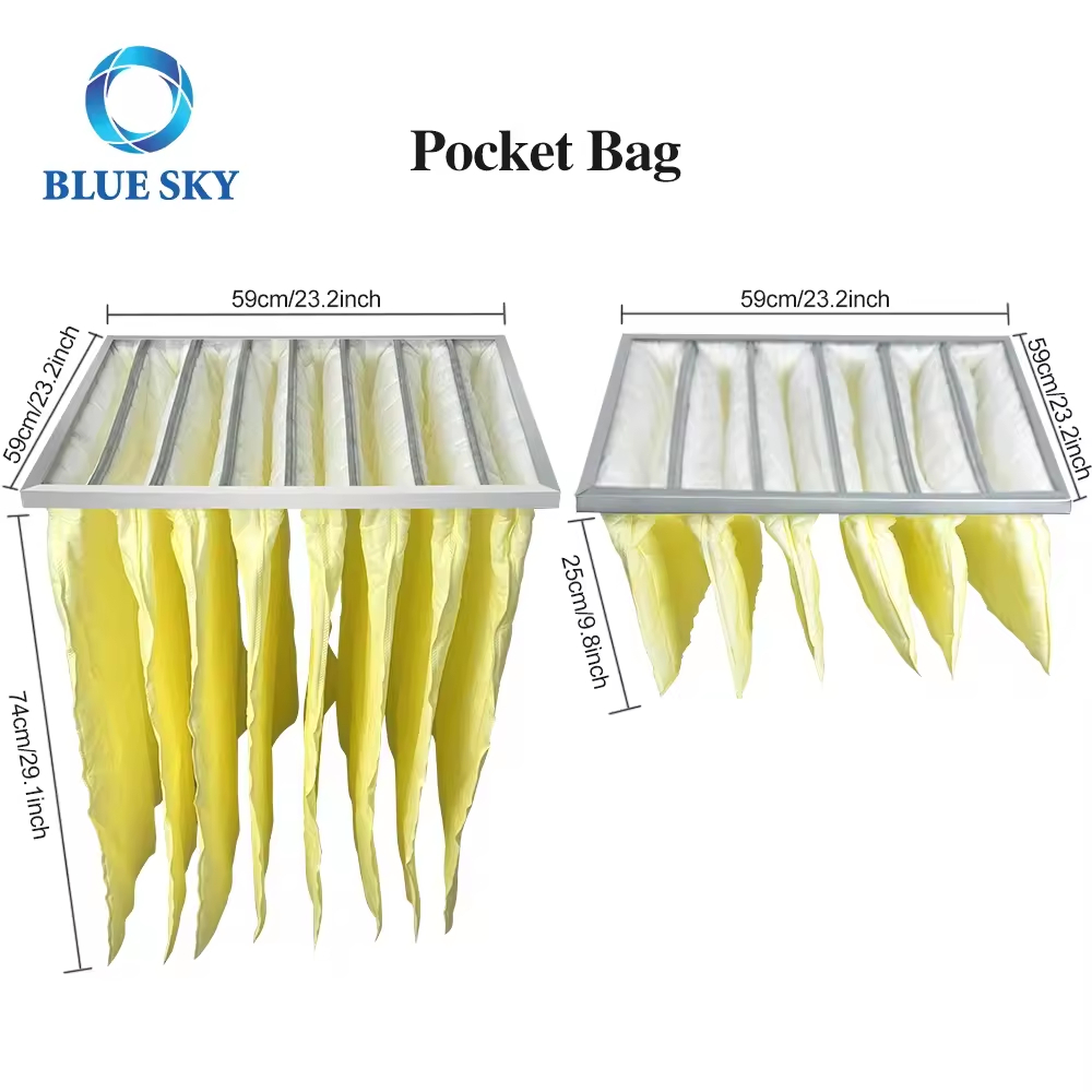 中効率ポケット フィルター F8 F9 グラスファイバー 590*590*740mm HVAC フィルター バッグ