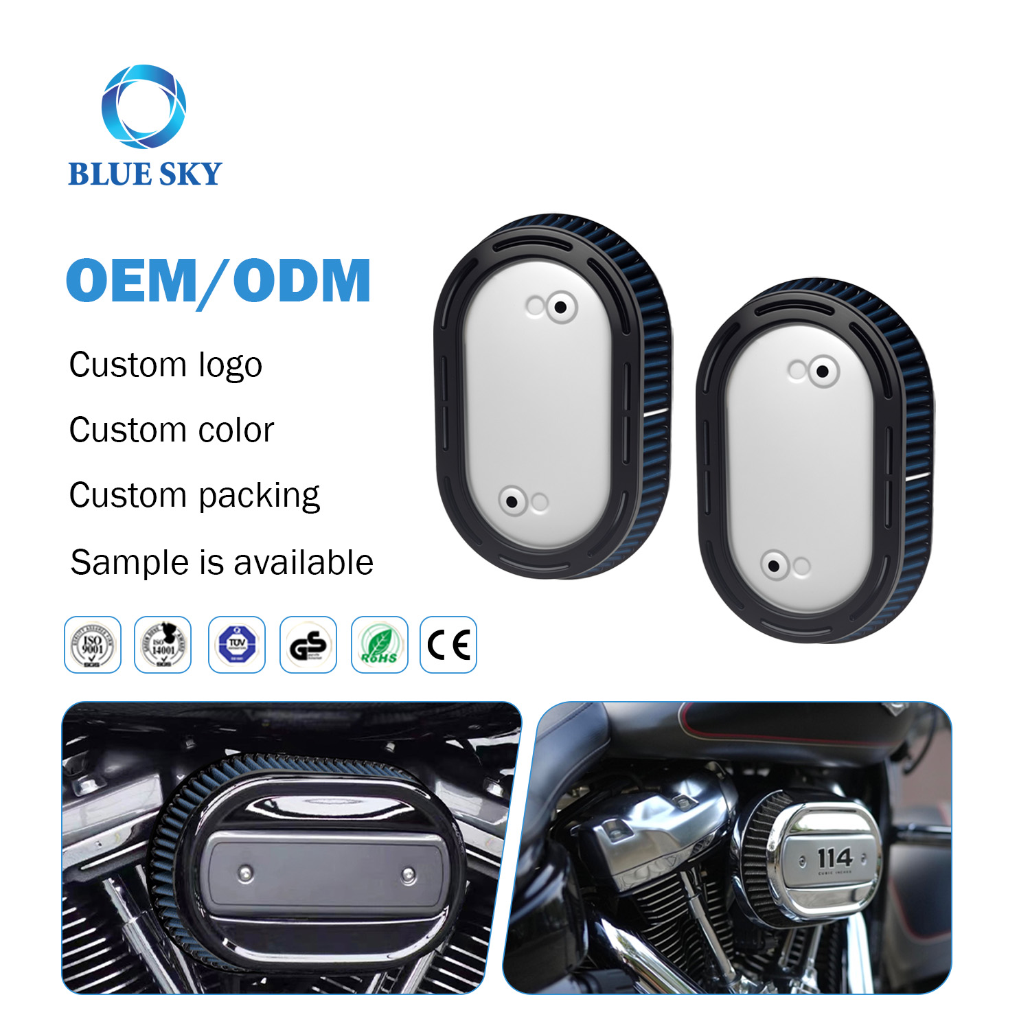 カスタムエアフィルターハーレーソフテイル 2018+ ミルウォーキーエイト 107 114 エンジンオートバイエアフィルターサプライヤー