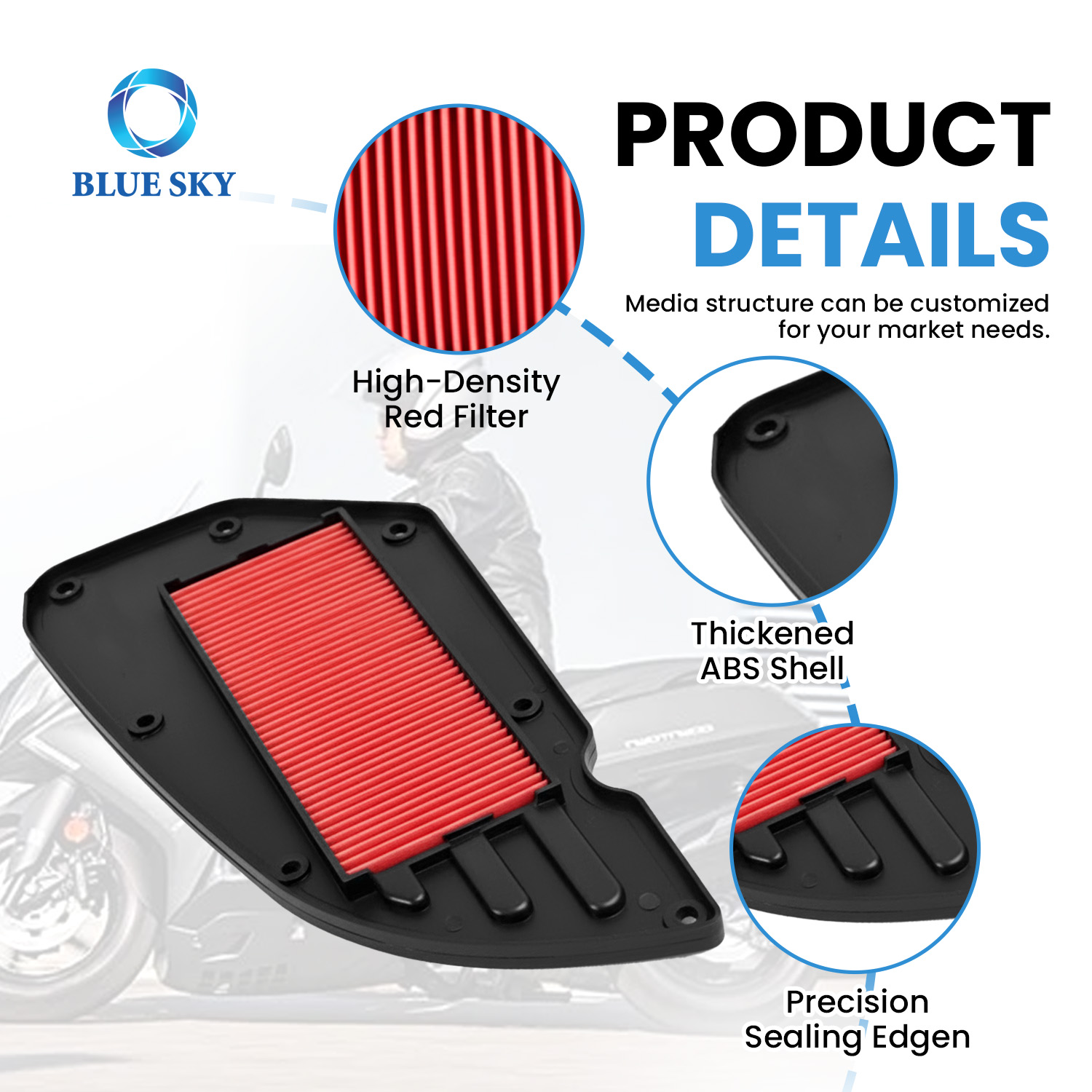 高流量オートバイエアフィルター交換用 KYMCO ダウンタウン 300/300i/350/350i エンジン吸気フィルター