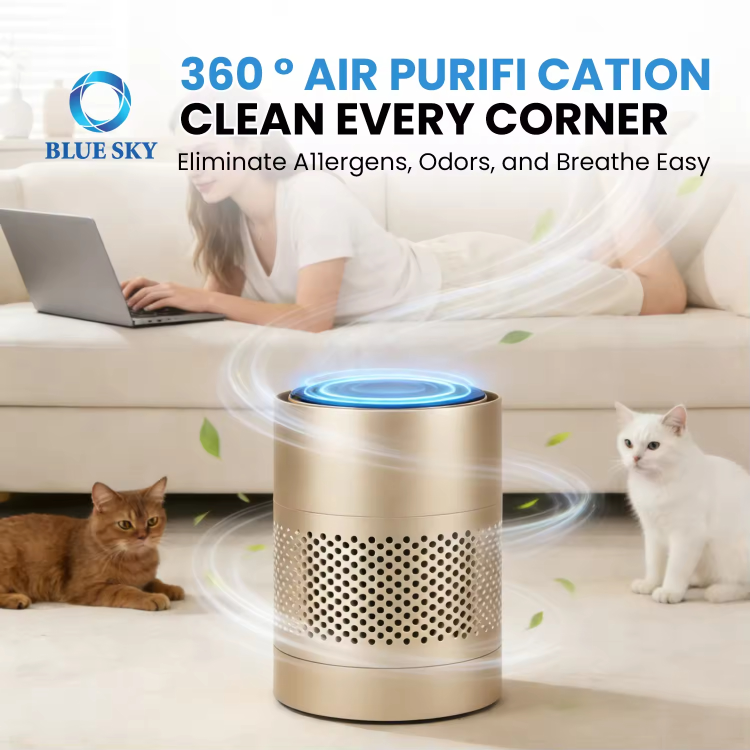 家庭用・オフィス用UV-C空気清浄機 - 除菌機能付きHEPA空気清浄機