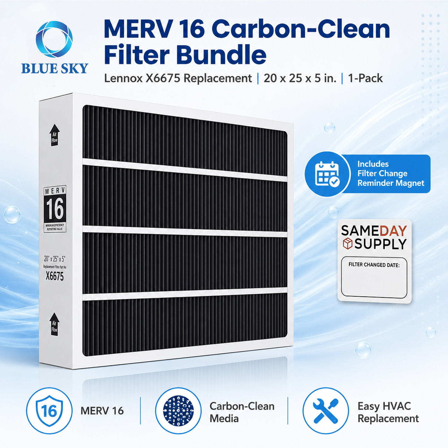 MERV 16 HVAC プリーツエアフィルター 20x25x5 Lennox X6675 HCC20-28 炉システムと互換性あり